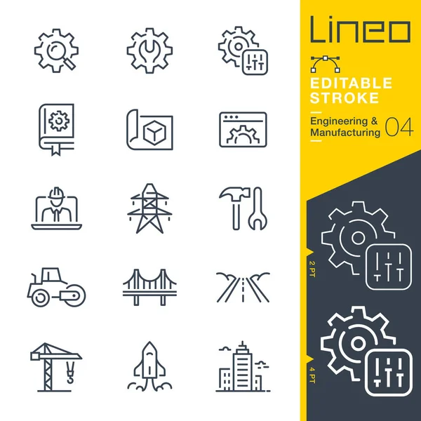 Lineo Editable Stroke Engineering Manufacturing Line Icons — 스톡 벡터