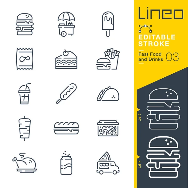 Lineo Editable Stroke Fast Food Drinks Line Icons — Stock Vector