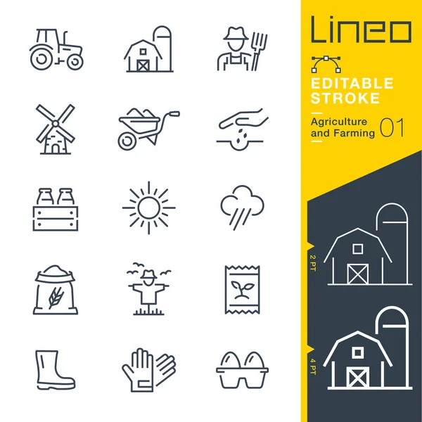 Lineo Επεξεργάσιμο Εγκεφαλικό Επεισόδιο Agriculture Farming Line Icons — Διανυσματικό Αρχείο