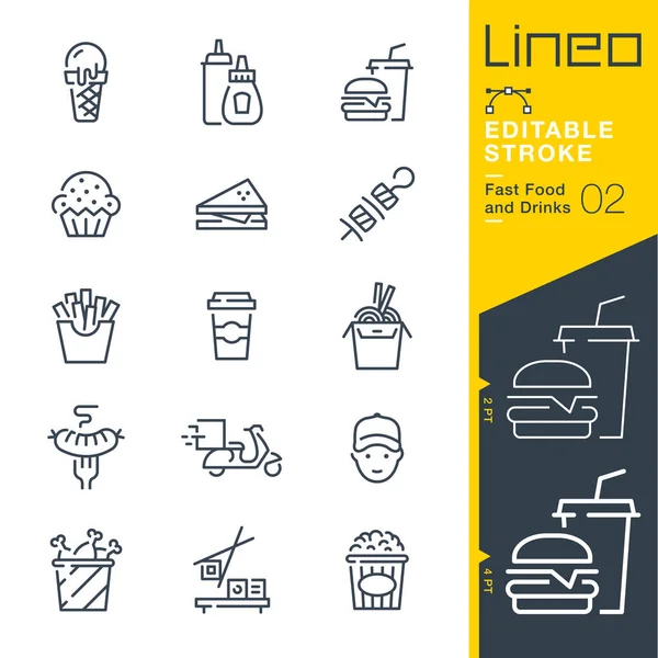 Lineo Editable Stroke Comida Rápida Bebidas Línea Iconos — Vector de stock