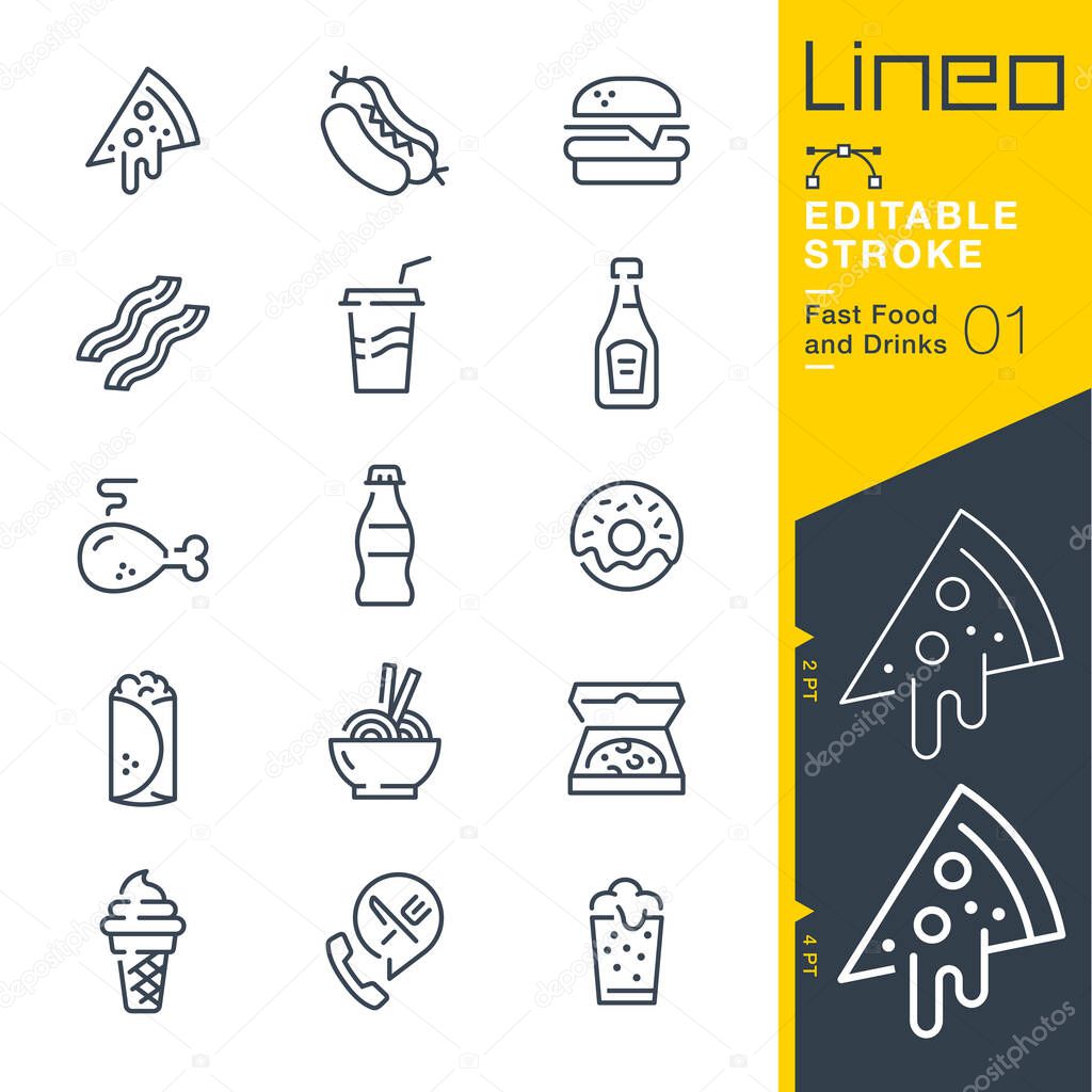 Lineo Editable Stroke - Fast Food and Drinks line icons