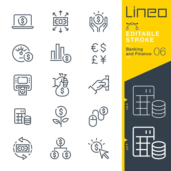 Lineo Editable Stroke Banking Finance Line Icons — 스톡 벡터