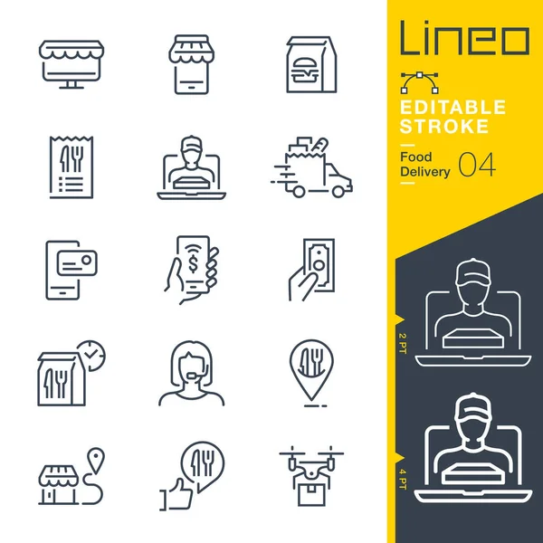 Avc Modifiable Lineo Icônes Ligne Livraison Nourriture Illustrations De Stock Libres De Droits