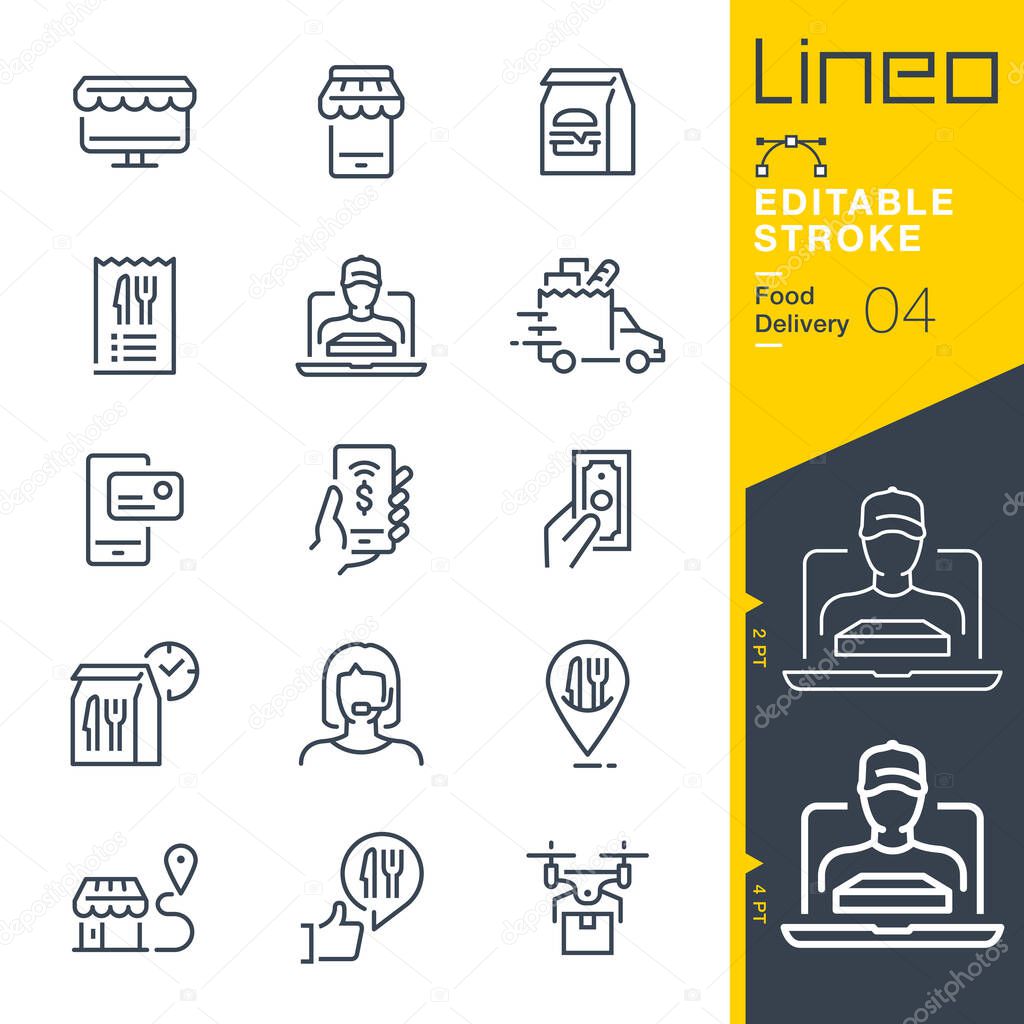 Lineo Editable Stroke - Food delivery line icons