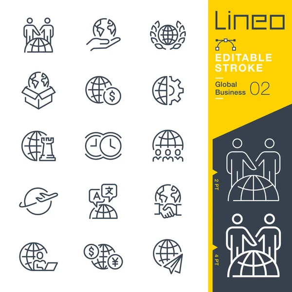 Lineo Editable Stroke Global Business Line Ikonok — Stock Vector