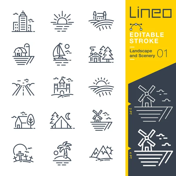 Lineo Editable Stroke Liniensymbole Für Landschaft Und Landschaft — Stockvektor