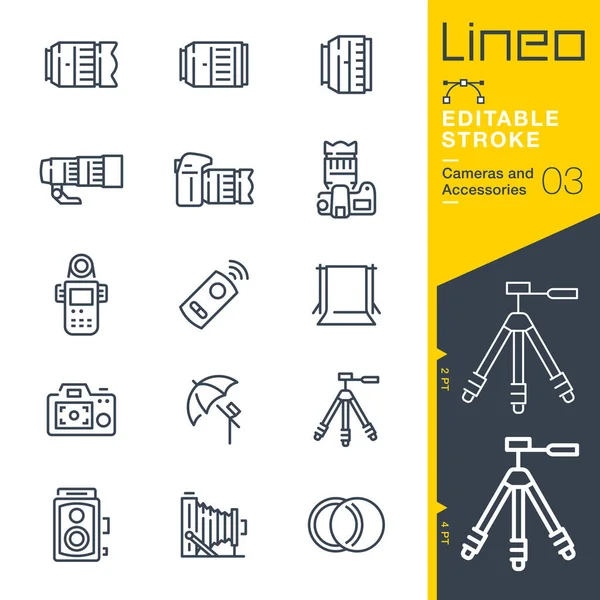 Lineo Editable Stroke Cameras Accessories Line Icons — 스톡 벡터