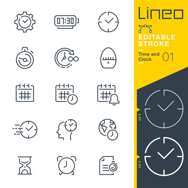Lineo Editable Stroke Time Clock Line Icons — 스톡 벡터
