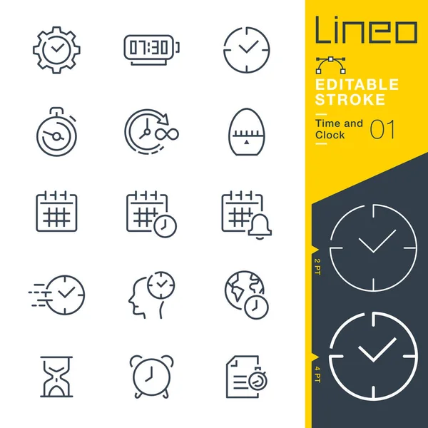 Lineo Editable Stroke Iconos Línea Tiempo Reloj — Vector de stock