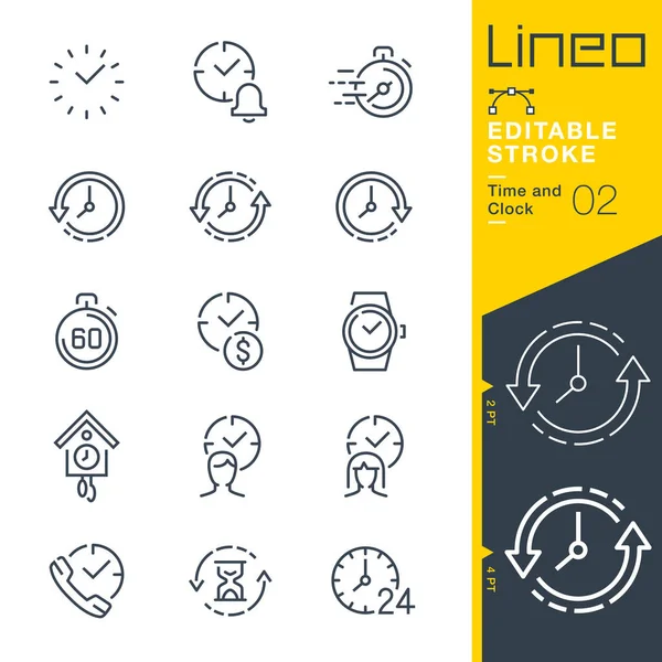 Lineo Editable Stroke Symbole Für Uhrzeit Und Uhrzeit — Stockvektor