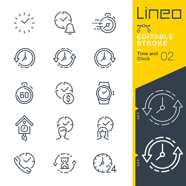 Lineo Editable Stroke Time Clock Line Icons — 스톡 벡터