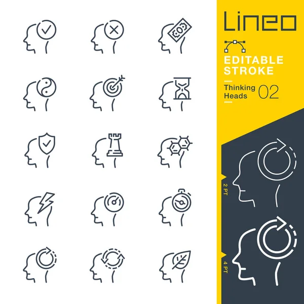 Lineo Editable Stroke Thinking Heads Zeilensymbole Stockvektor
