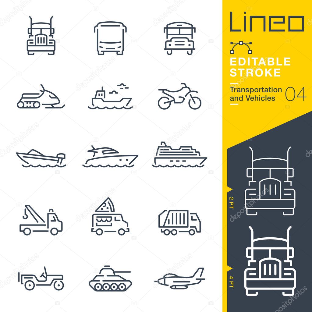 Lineo Editable Stroke - Transportation and Vehicles outline icons