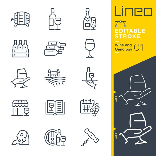 Lineo Editable Stroke Wine Oenology Line Icons — 스톡 벡터