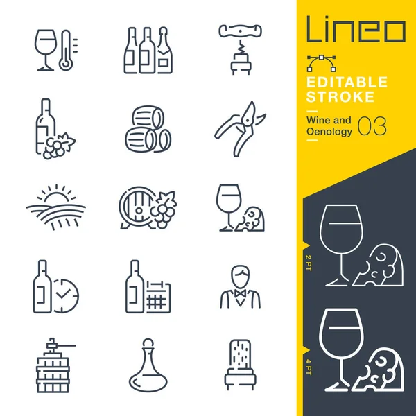 Lineo Editable Stroke Wein Und Önologie Zeilensymbole — Stockvektor