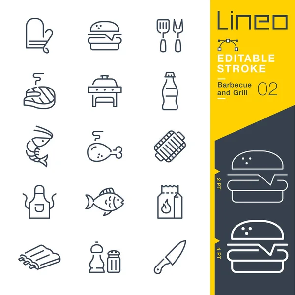 Lineo Editable Stroke Barbecue Grill Line Icons — Stock Vector