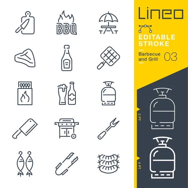 Lineo Editable Stroke Icone Della Linea Barbecue Grill — Vettoriale Stock