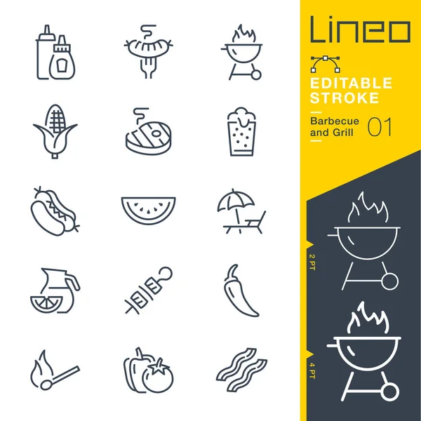 Lineo Editable Stroke Barbecue Och Grill Line Ikoner Stockillustration