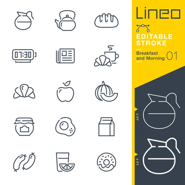 Lineo Editable Stroke Iconos Línea Desayuno Mañana — Vector de stock