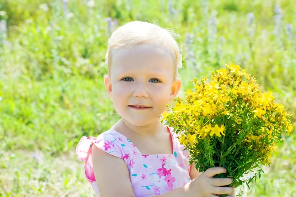 Маленькая девочка в полевых цветах — стоковое фото