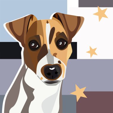 Köpek Jack Russel Terrier 'in şirin renkli Vektör Portresi. Karakter maskotu. Vektör klipsi sanatı.
