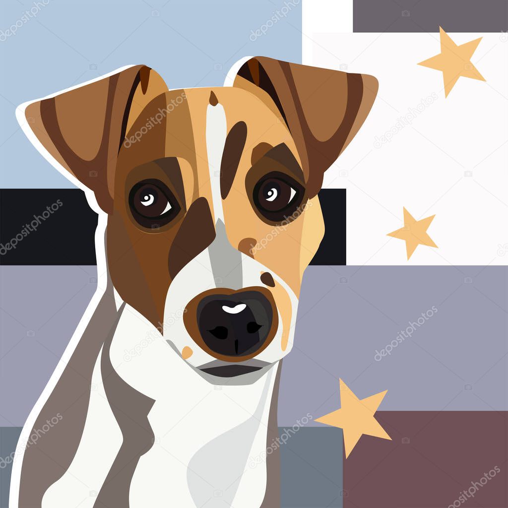Cute colorful Vector Portrait of dog Jack Russel terrier dog. Character mascot. Vector clip art.