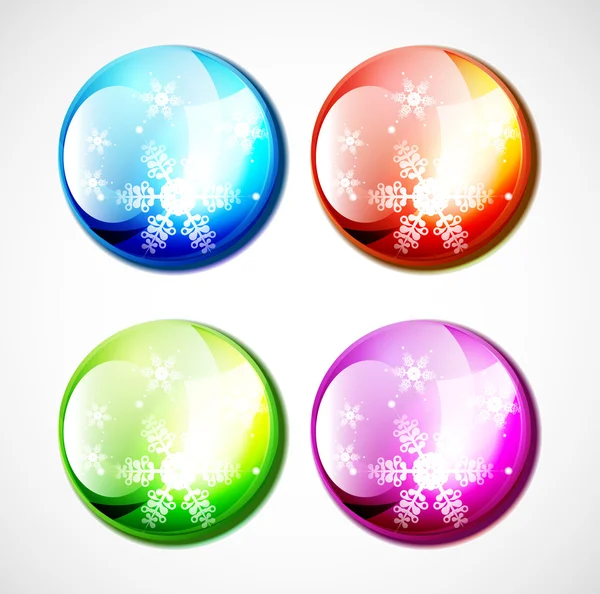 Διανυσματικά Χριστούγεννα γυαλιστερά κουμπιά με νιφάδες χιονιού — Διανυσματικό Αρχείο