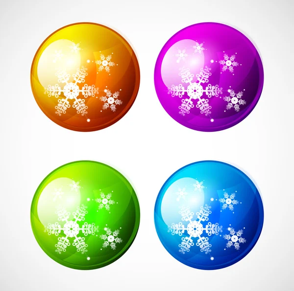 Векторные блестящие рождественские кнопки со снежинками — стоковый вектор