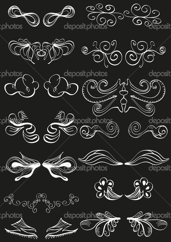White hand drawn banner decorations on black — Stock Vector © akomov