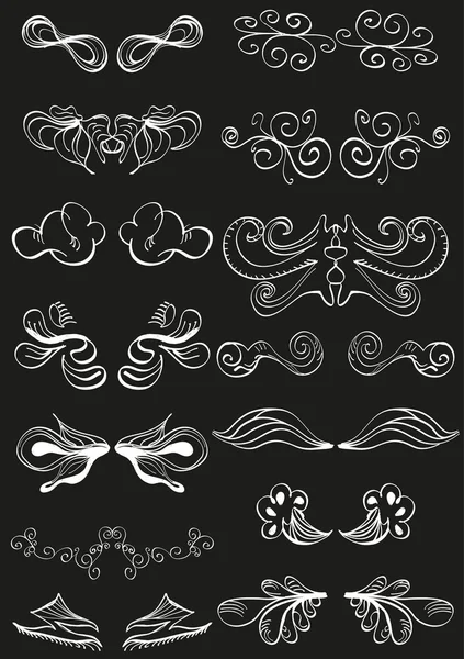 White hand drawn banner decorations on black — Stock Vector