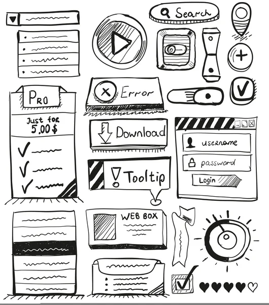 Handritad vektor uppsättning av element i användargränssnittet design — Stock vektor