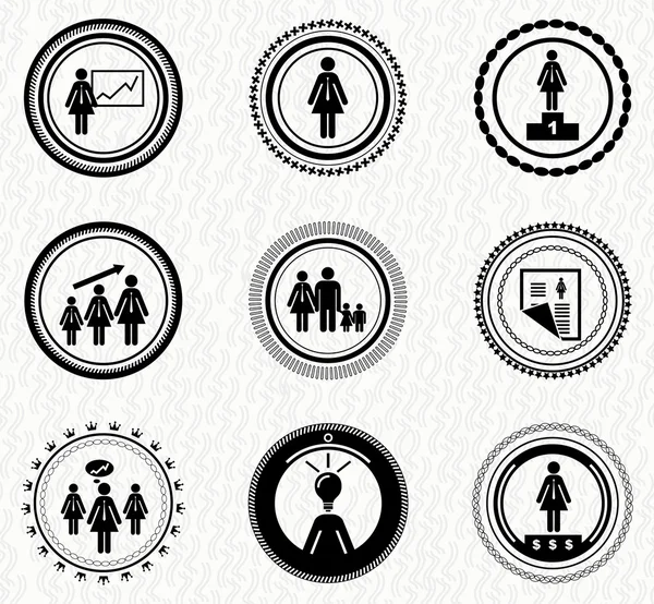 Vector set of vintage retro badges: business woman — Stock Vector