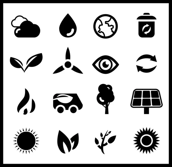Icônes écologie noire Ensemble d'icônes vectorielles — Image vectorielle