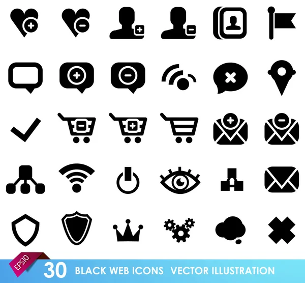 Elszigetelt fehér 30 fekete web ikonok — Stock Vector