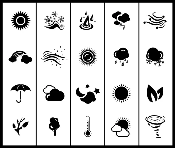 Conjunto de ícones de clima negro e natureza — Vetor de Stock