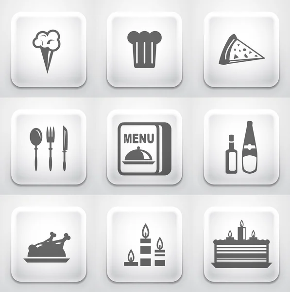 Set di pulsanti di applicazione quadrati: ristorante — Vettoriale Stock