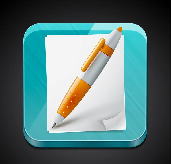 Mobiele app icon - pen, pagina's en glazen oppervlak — Stockvector