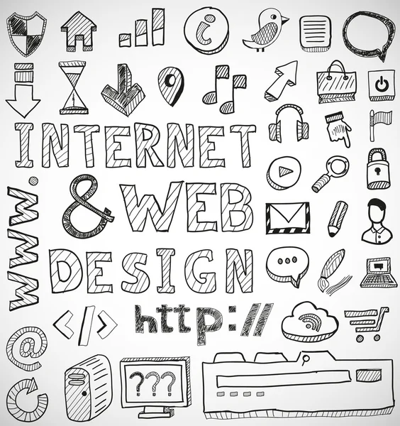 Internet και web design χέρι συντάσσονται doodles — Διανυσματικό Αρχείο