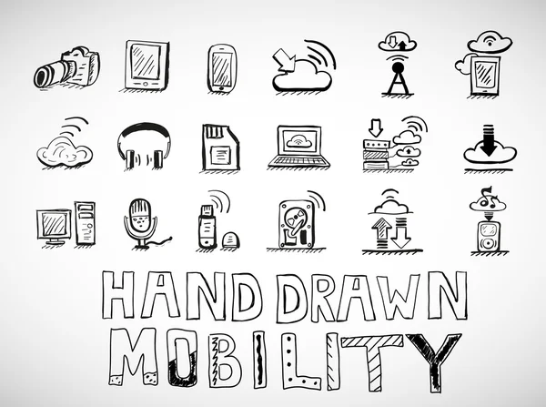 Hand drawn mobility icons doodles — 图库矢量图片