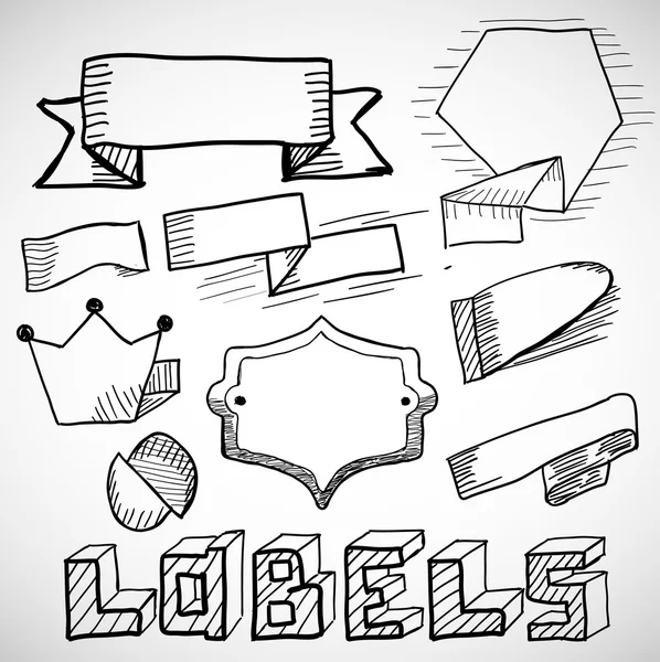 Étiquettes dessinées à la main et éléments de design gribouillis — Image vectorielle