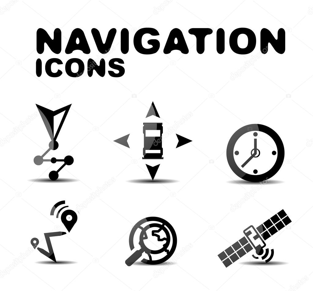 Navigation glossy black icon set