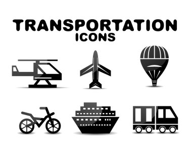 siyah parlak ulaşım Icon set