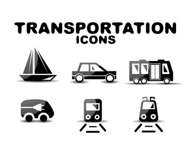 siyah parlak ulaşım Icon set