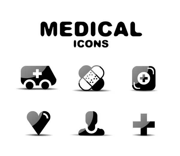 Siyah parlak tıp Icon set — Stok Vektör