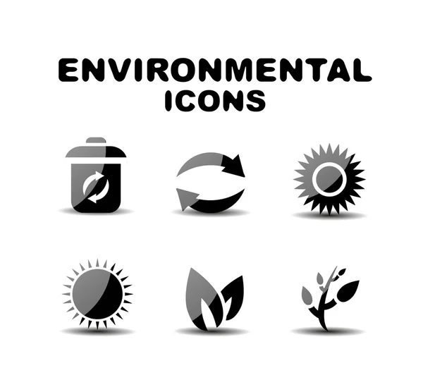 Set di icone ambientali lucide nere — Vettoriale Stock