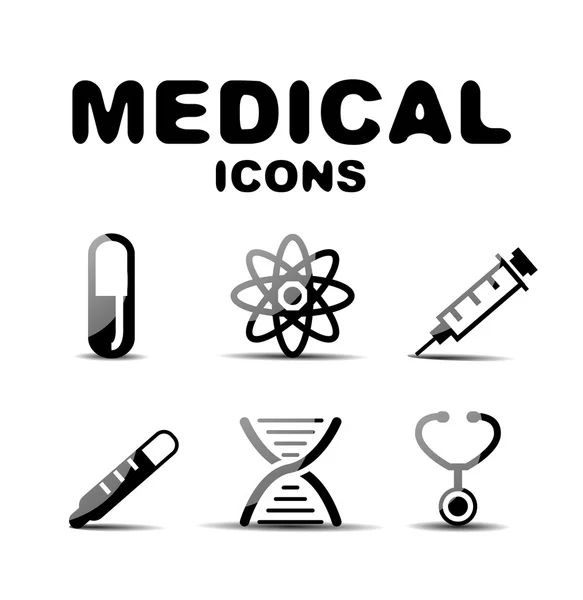 Siyah parlak tıp Icon set — Stok Vektör