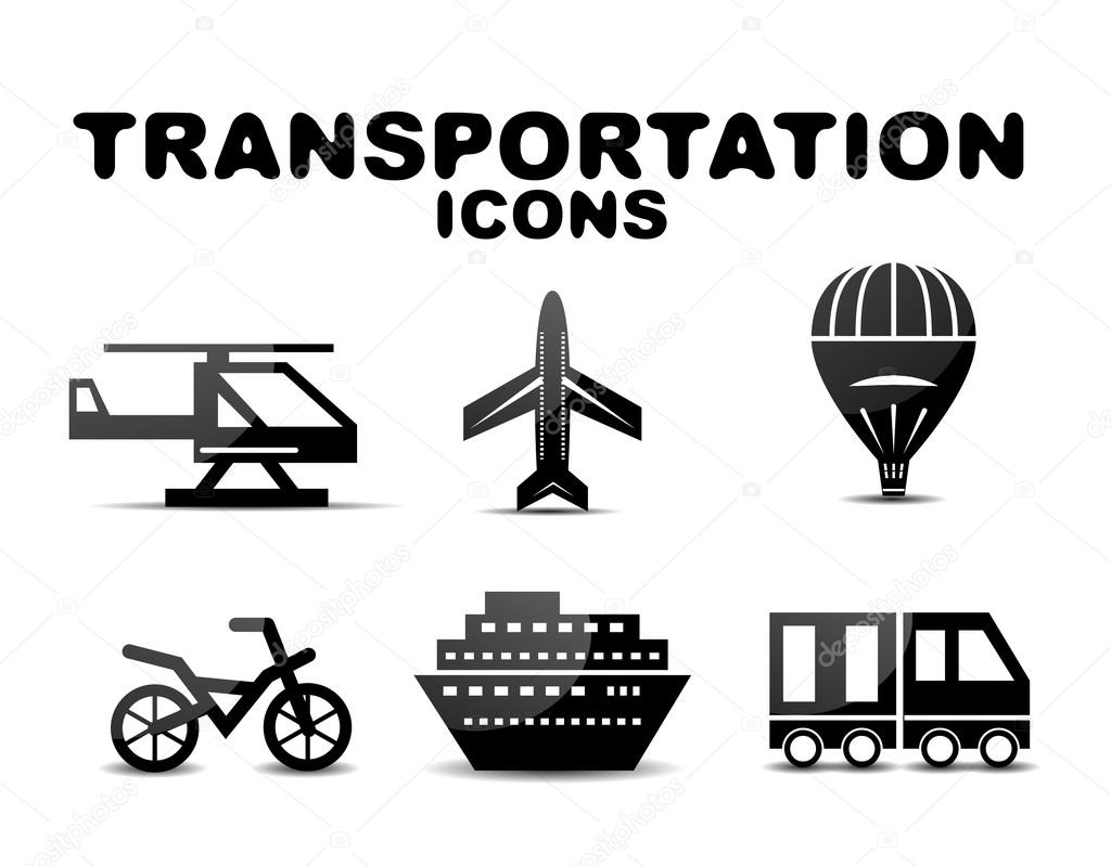 Black glossy transportation icon set