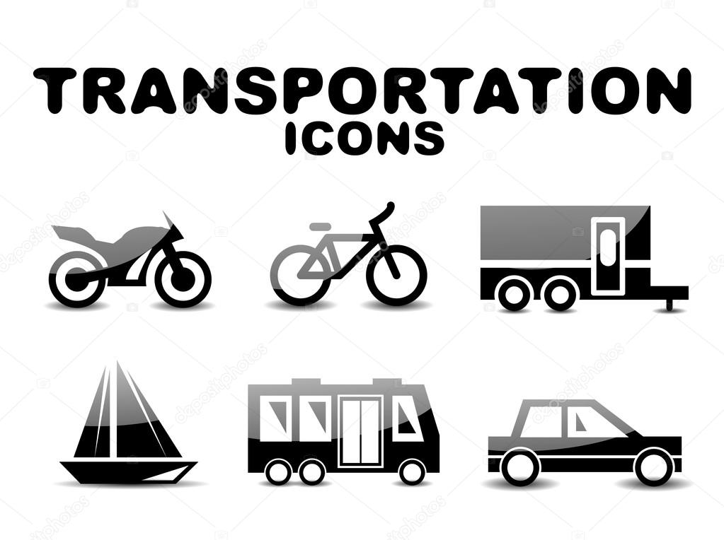 Black glossy transportation icon set