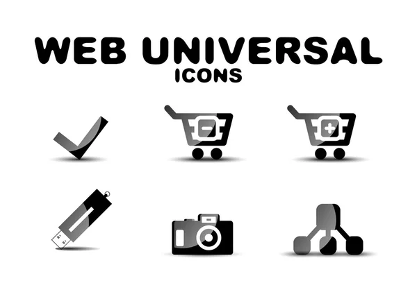 Schwarzer Hochglanz-Web-Universal-Icon-Set — Stockvektor