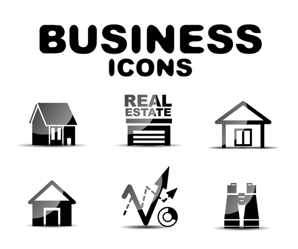 Nero lucido business icon set — Vettoriale Stock